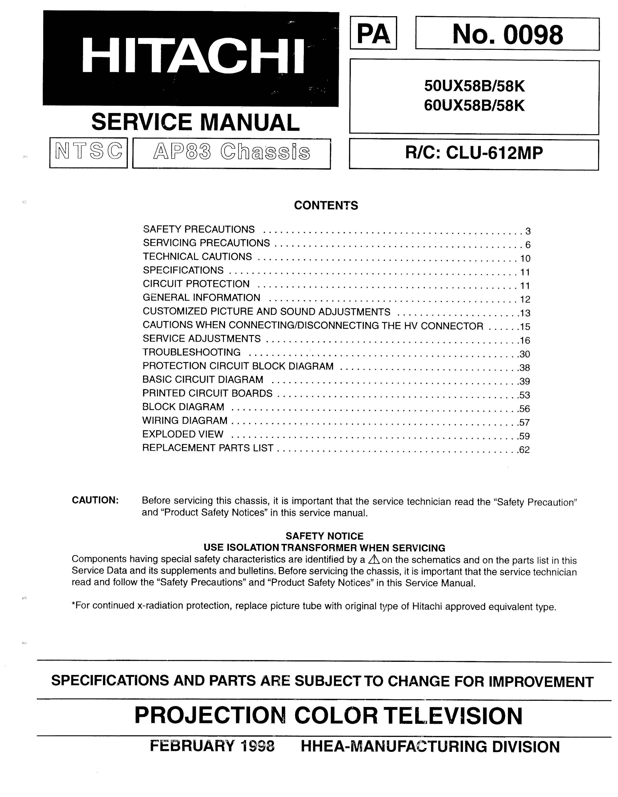 hitachi 50ux58k 50ux58b service manual hitachi amazon com books rh amazon  com Hitachi Manuals Television Hitachi