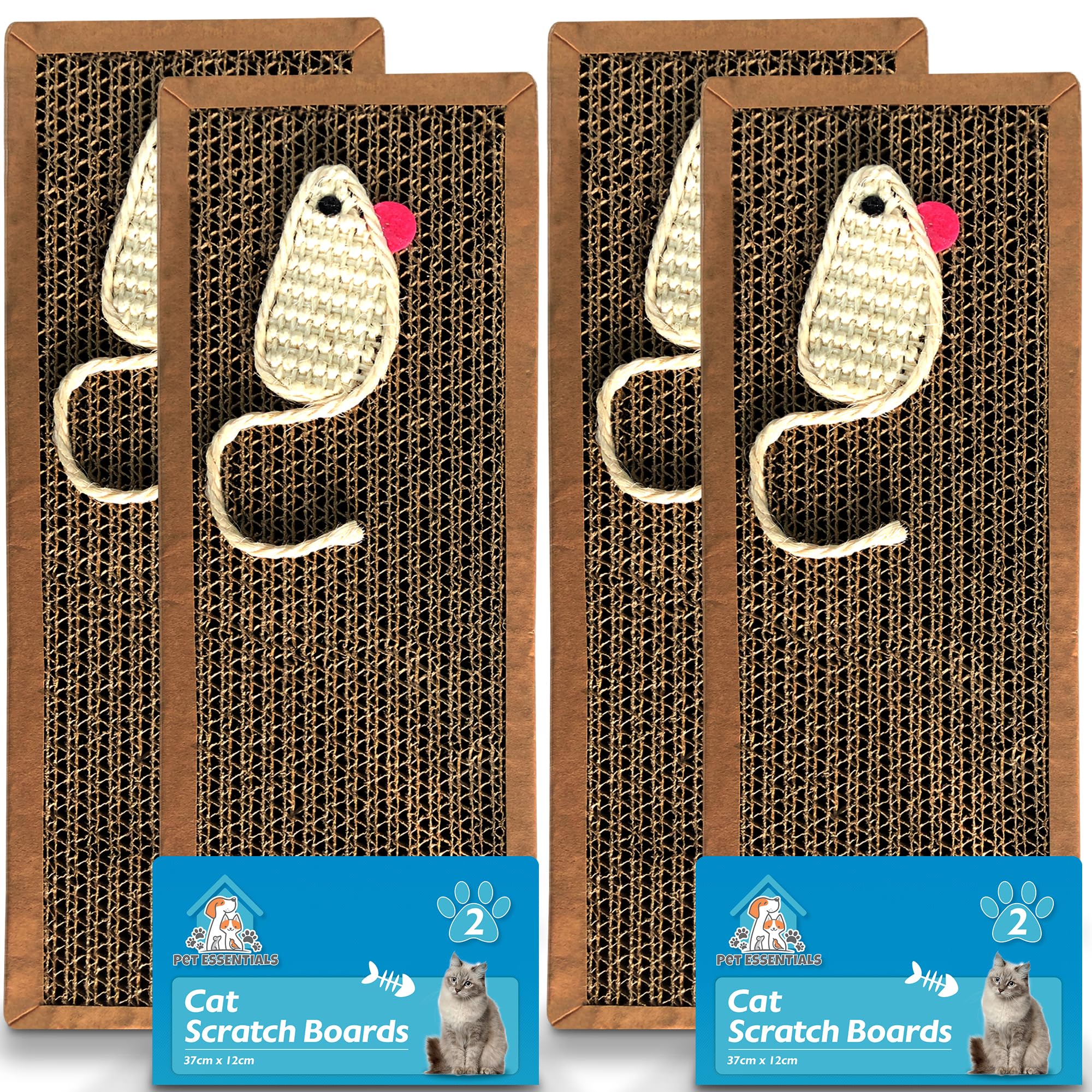 SOL 4pk Cat Scratching Board 37x12cm Cardboard Scratcher For Cats Reversible Board for Indoor Feline & Kitten, Aesthetic Long-Lasting, Protect Furniture, Provides Entertainment, Encourage Healthy Play