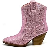 Women's Rhinestone Block Heel Ankle Boots River-01 By Forever Pink 6.5