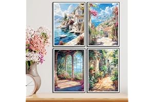 4 Pack 5D Diamond Art Kits for Adults - DIY Scenery Diamond Painting Kits, Full Round Drill - Crystal Embroidery Cross Stitch