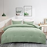 Arianaut 3-Piece Comforter Set – Checkered Seersucker comforters Quilt Set with Microfiber Fill – Includes 1 Comforter & 2 Pillowcases – Lightweight, Soft & Wrinkle-Resistant (Green, Queen)