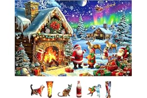 BLUEFOREST Christmas 500 Piece Jigsaw Puzzles for Adults Northern Lights Cabin Puzzle Santa Reindeer Scene Winter Holiday Landscape Puzzle with Letters on Back Art Fun Festive Gift for Family Seniors (23x15in)