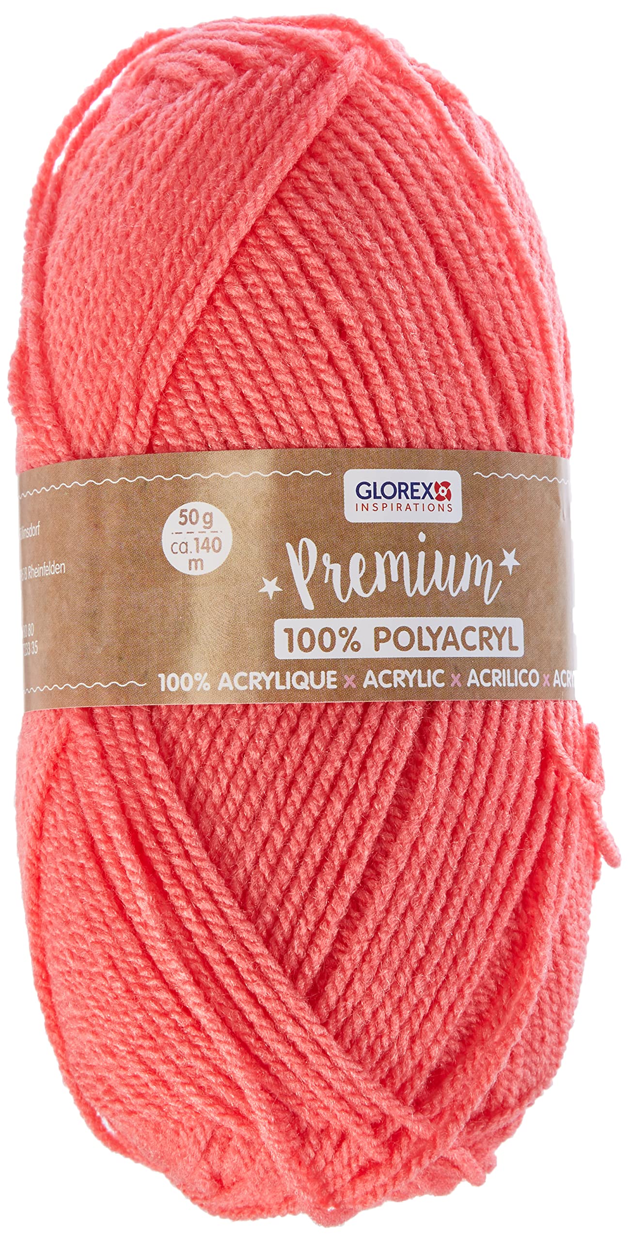 Glorex 5 1001 03 Premium Wool 100% Acrylic Easy to Use Multi-Purpose Warm Soft Non Scratch 50 g Approx. 140 m, Salmon
