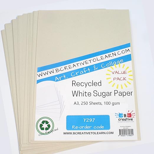 A3 Recycled White Sugar Paper 100gsm 250 Sheets by BCreative ® Amazon