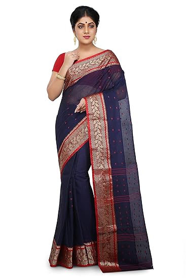 Women's Cotton Saree (Navy Blue, WCS30)