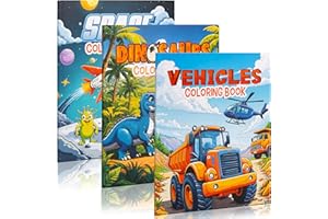 ZICOTO Fun Coloring Books for Kids Set of 3 – Exciting Dinosaur, Space & Trucks Coloring Book for Boys Ages 4–8 – Easy to Color Gift for Your Creative Little One