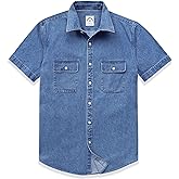 Dubinik®Mens Short Sleeve Button Down Shirts Denim Short Sleeve Shirt Men Two Pocket Western Soft Work Casual Denim Shirt