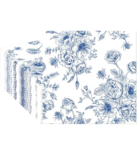 Amazon.com: Outus 100 Pcs 3 Ply Floral Cocktail Napkins, Blue and