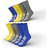 AMERICAN HOSPITAL SUPPLY Anti-Slip Hospital Grip Socks Assorted Colors Knit with Elastic Cuff | X-Large | Bariatric (Yellow, Blue, and Gray) 6 Pairs of Grippy Socks