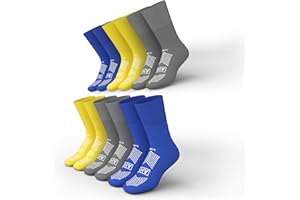 AMERICAN HOSPITAL SUPPLY Anti-Slip Hospital Grip Socks Assorted Colors Knit with Elastic Cuff | X-Large | Bariatric (Yellow, Blue, and Gray) 6 Pairs of Grippy Socks