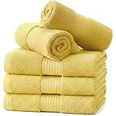 Ample Decor Yellow Washcloths Pack of 5 12 X 12 Inch 100% Cotton 600 GSM, Soft Absorbent and Reusable Fingertip Towels, Ideal for Bathroom and Powder Room