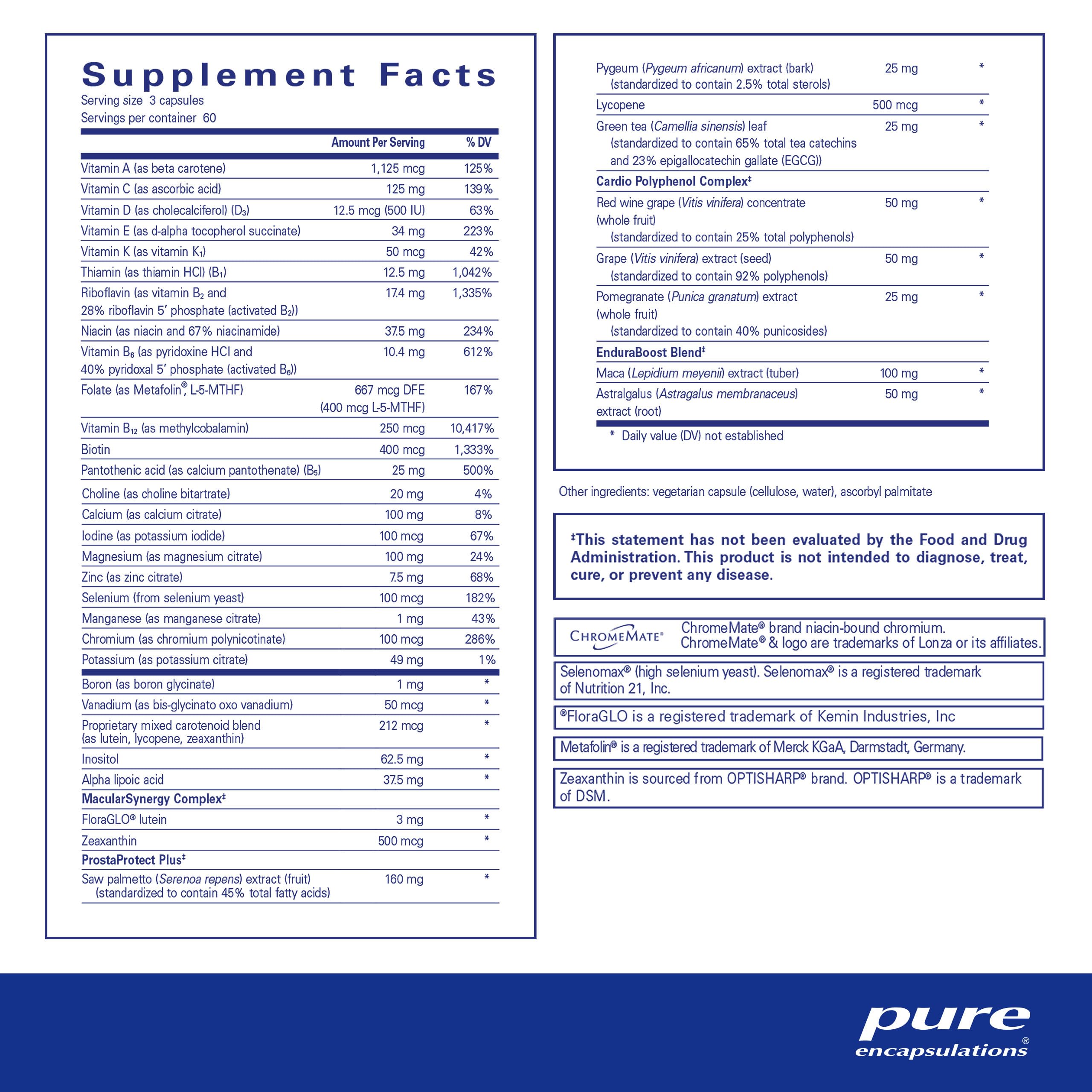 Pure Encapsulations Men's Nutrients - Multivitamin Mineral Supplement to Support Energy, Endurance & Stamina in Men Over 40* - with Vitamin D, Vitamin C & Trace Minerals - 180 Capsules