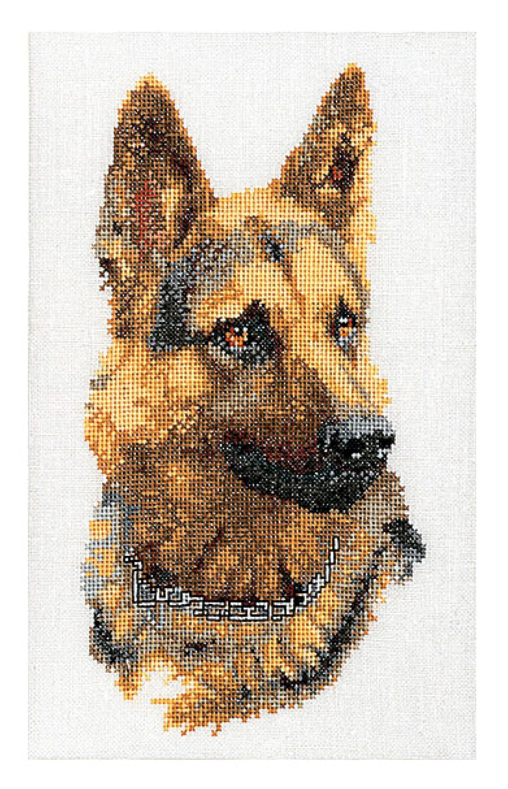 Thea Gouverneur - Counted Cross Stitch Kit - Shepherd's Dog - Aida - 12 Count - Embroidery Kit for Adults - DMC Embroidery Threads and Other Cross Stitch Supplies Included - 934A