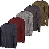Essential Elements Boys Active Shirt - Quick-Dry Athletic Workout Training Stretch Crew Neck Long Sleeve Top 5 Pack