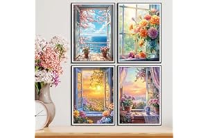 4 Pack 5D Diamond Art Kits for Adults - DIY Windowsill Diamond Painting Kits, Full Round Drill - Crystal Embroidery Cross Sti