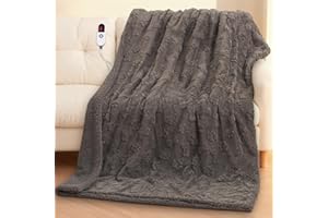 CURECURE Heated Throw Blanket 50"x72" for Dog Lovers, Heated Blanket with Paw & Bone Print, Dual-Sided Sherpa Fleece, 6 Heat Settings, 1-4H Auto Off, Gift for Pet Owners, Machine Washable, Grey