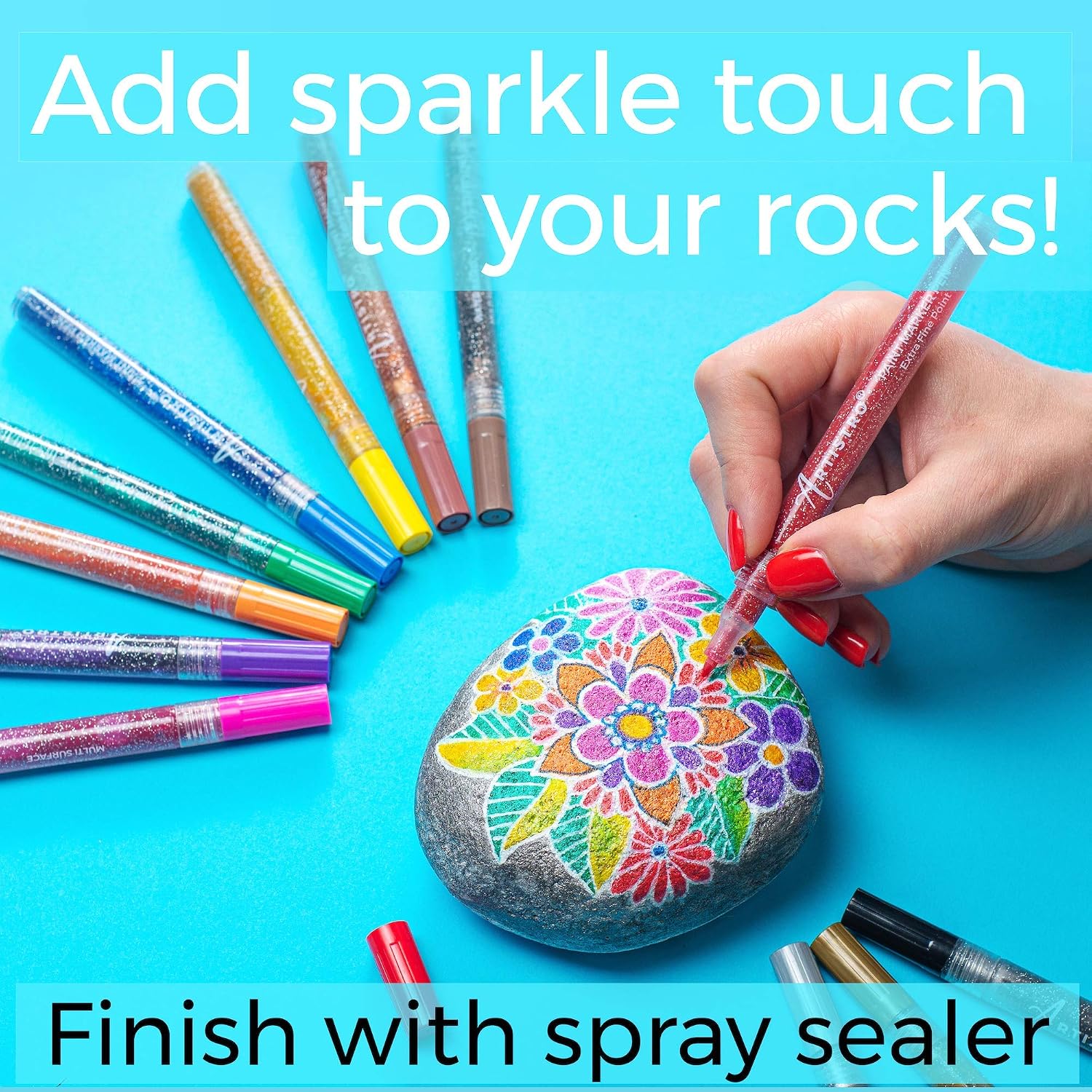 ARTISTRO Glitter Paint Pens for Rock Painting Stone, Ceramic, Glass, Wood, Fabric, Scrapbooking, DIY Craft Making - Image 5