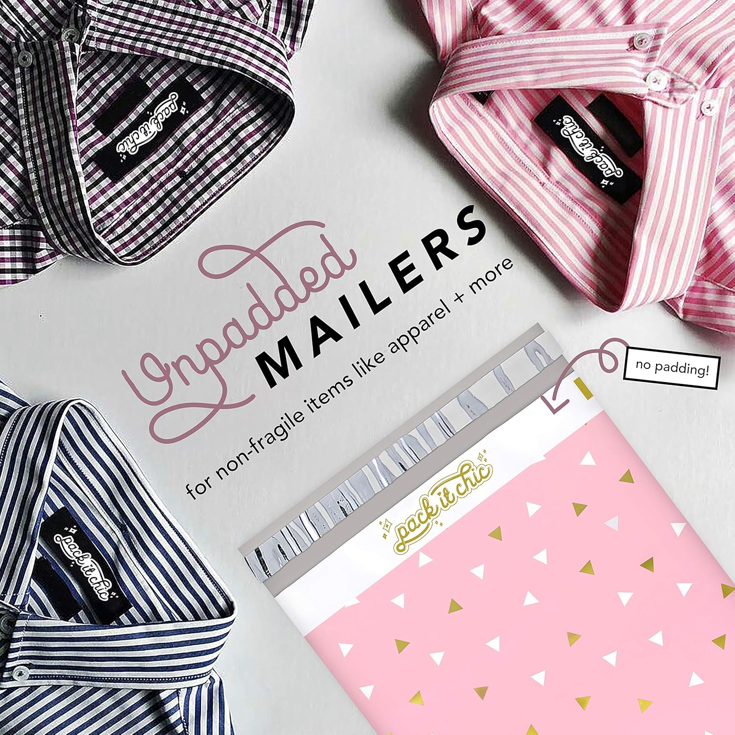 Pack It Chic - 12” X 15.5” (100 Pack) Pink Gold Triangle Confetti Poly Mailer Envelope Plastic Custom Mailing & Shipping Bags - Self Seal (More Designs Available) : Office Products
