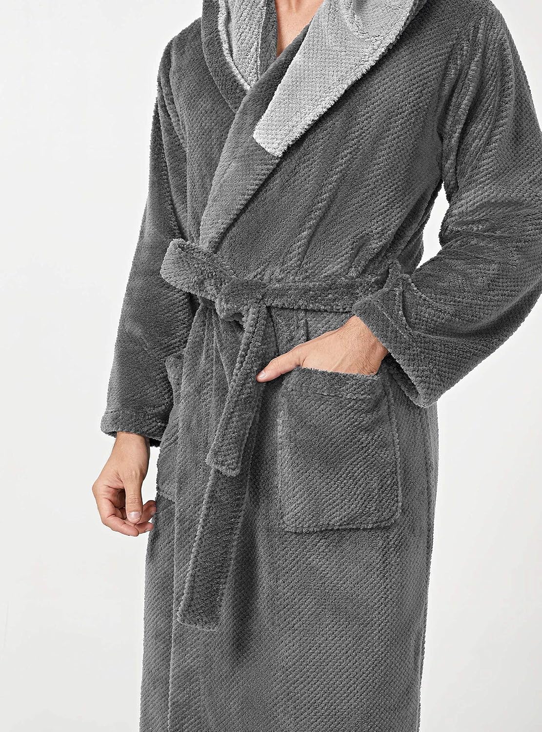 DAVID ARCHY Men's Hooded Robe Ultra Soft Plush Coral Fleece Warm Cozy Shawl Collar Long Bathrobe: Clothing