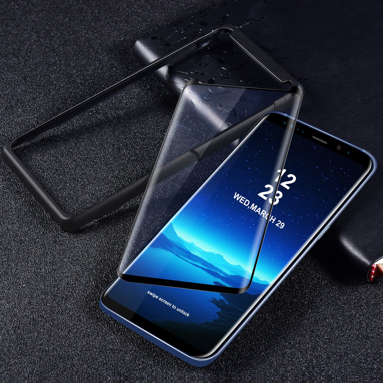 Ounier Galaxy S8 Tempered Glass Screen Protector, [Case Friendly][Easy Installation Tray] 3D Curved Tempered Glass Screen Protector (Black)