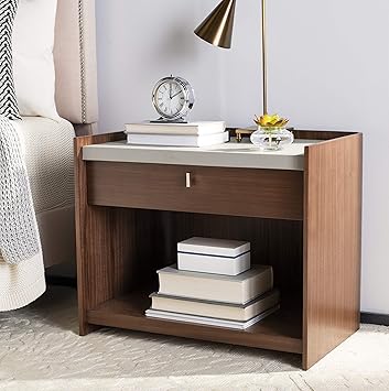 Amazon Com Safavieh Couture Home Eugena Modern Walnut And Pale Grey 1 Drawer Nightstand Furniture Decor