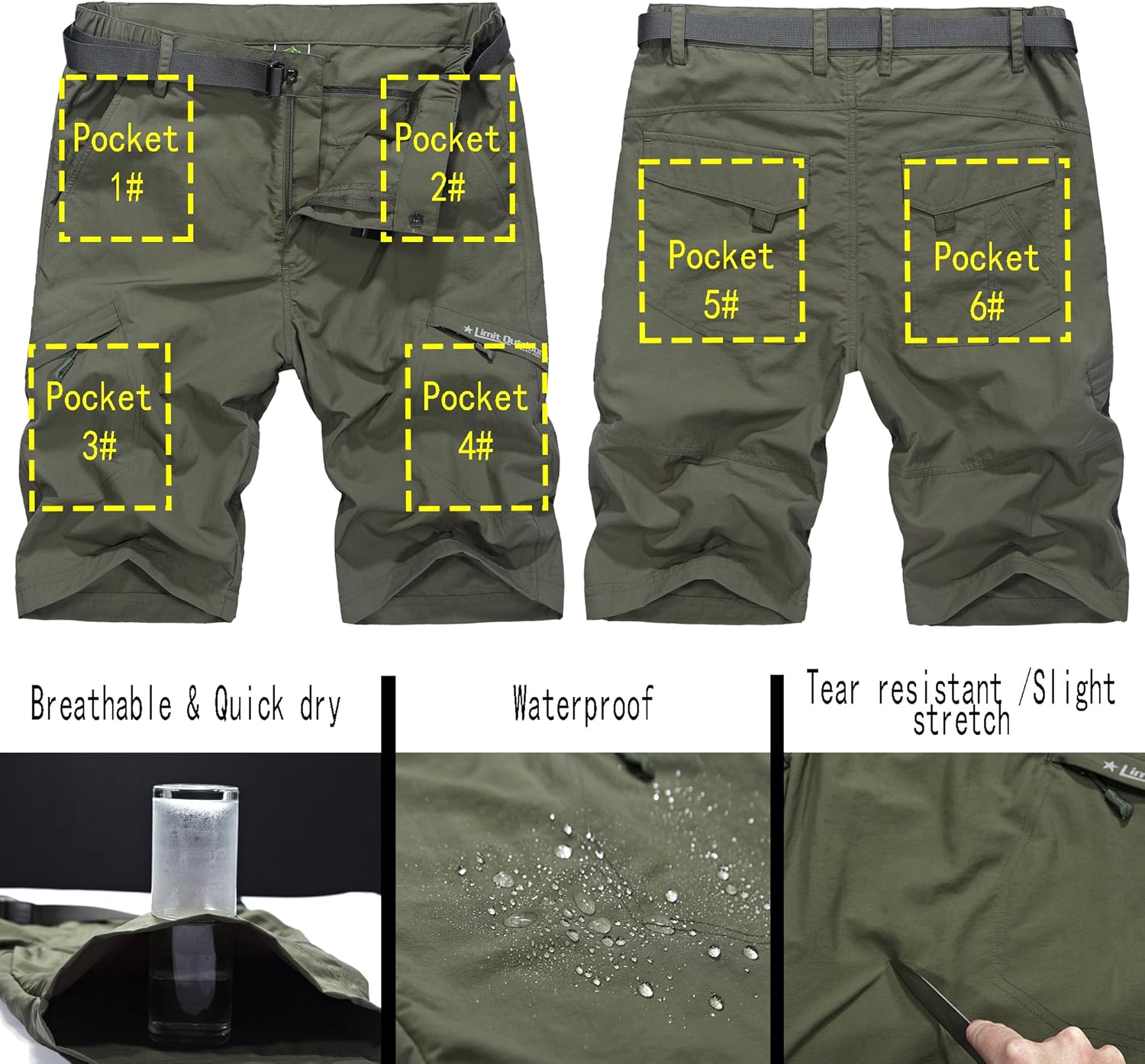 Vcansion Men's Outdoor Lightweight Hiking Shorts Quick Dry Shorts Sports Casual Shorts : Clothing