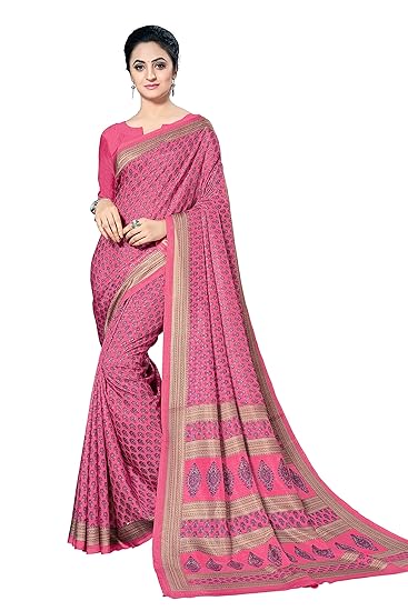 Women's Crepe Saree With Unstitched Blouse Piece (6739_CR_Pink)