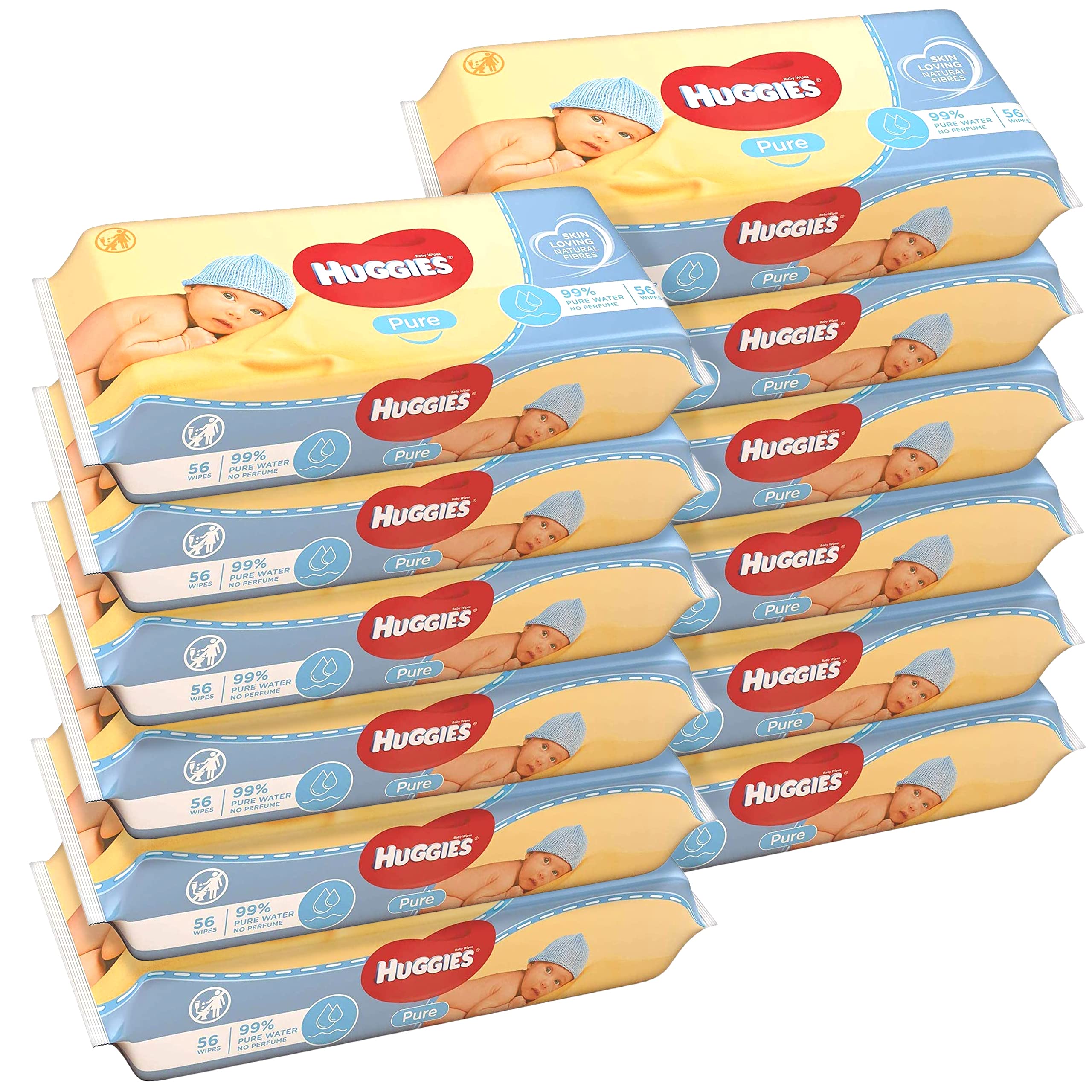 Huggies Baby Wipes Pure Water Fragrance Free Wipes, 56 Count (Pack of 12) Total 672 Wipes