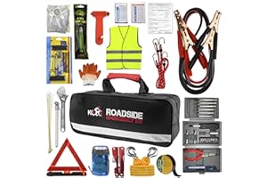 Kolo Sports Roadside Emergency Car Kit - 156-Piece Multipurpose Emergency Pack with Automotive Tools and First Aid Kit - Car Tool Kit Includes Heavy-Duty Jumper Cables and Tire Pressure Gauge