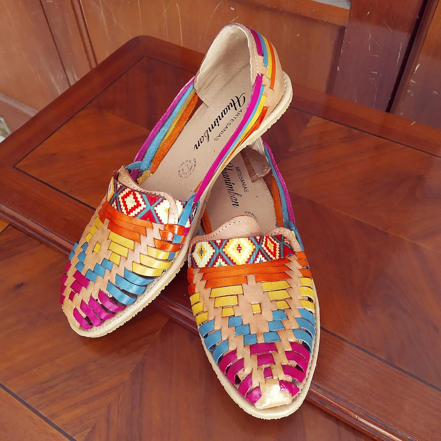 Huarache Mexican Colorful Leather Closed Toe Sandals, Flat Shoes for Women Handmade