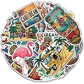 MONIZY Caribbean Paradise Travel Stickers 50 Pieces Vinyl Waterproof Decal for Laptop Water Bottle Phone Car Window Stakeboard Scrapbook Tropical Cruise Sticker Gifts