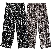 PNAEONG Women's Capri Pajama Pants Lounge Causal Bottoms Fun Print Sleep Pants