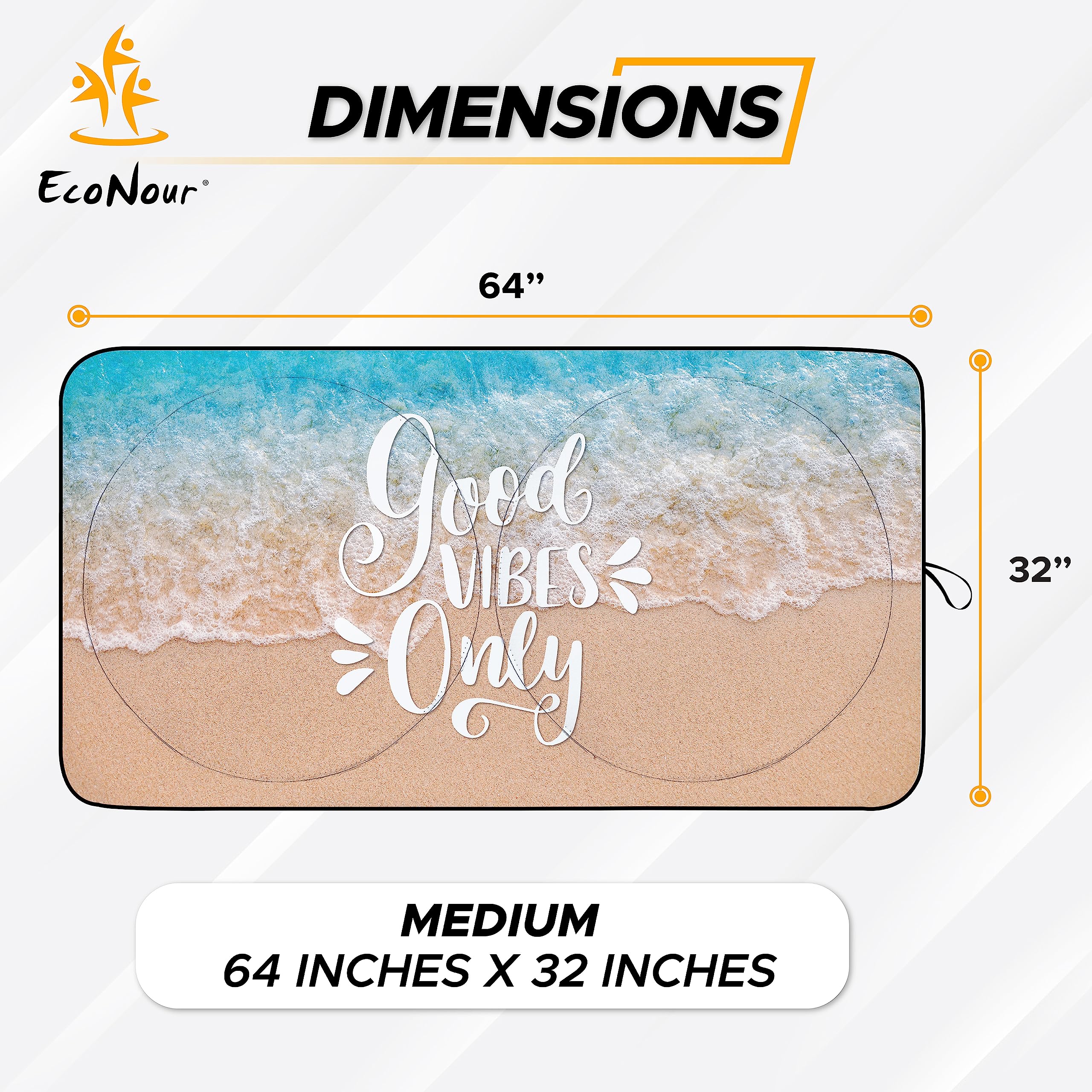 EcoNour Car Windshield Sun Shade with Pouch (Good Vibes) | Front Window Sun Protector for UV Rays | Car Interior Accessories Fits Small Sedans, Mini SUVs & Hatchbacks | Medium (64 inches x 32 inches)