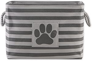 Bone Dry Pet Storage Collection Striped Paw Patch Bin, Medium Rectangle, Gray