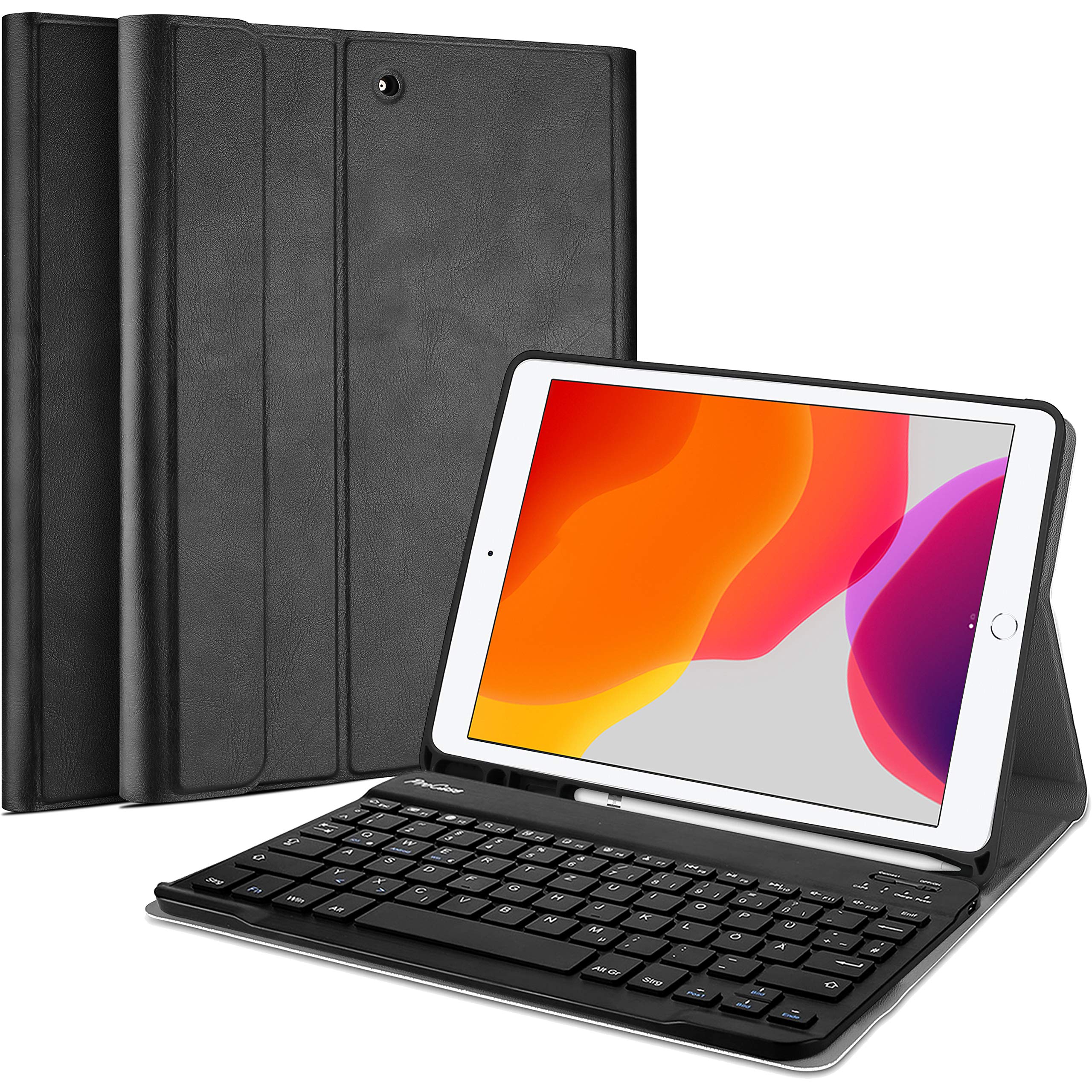 ProCase Tastatur Hülle für iPad 10.2 Zoll 7th Generation 2019 (A2197/A2198/A2200)(DE Layout) Keyboard, Ultradünn Klapp Schutzhülle –Schwarz