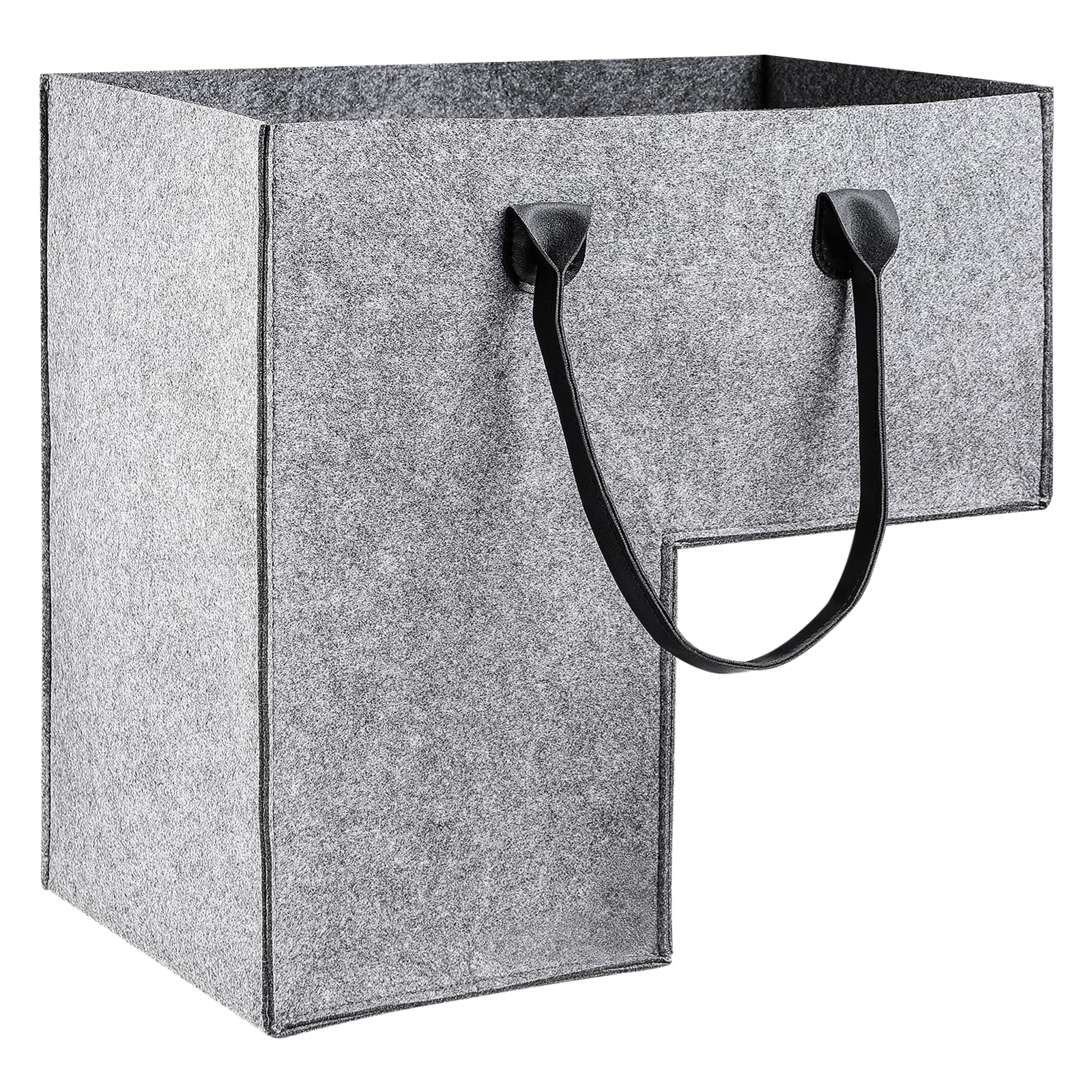 GEKMOR Foldable Felt Stair Basket for 16'' Stairs, Large Staircase Baskets With Faux Leather Handles, Stairlift Basket for Wooden Stairs, Storage, Organizer, Home Decor, Dark Gray