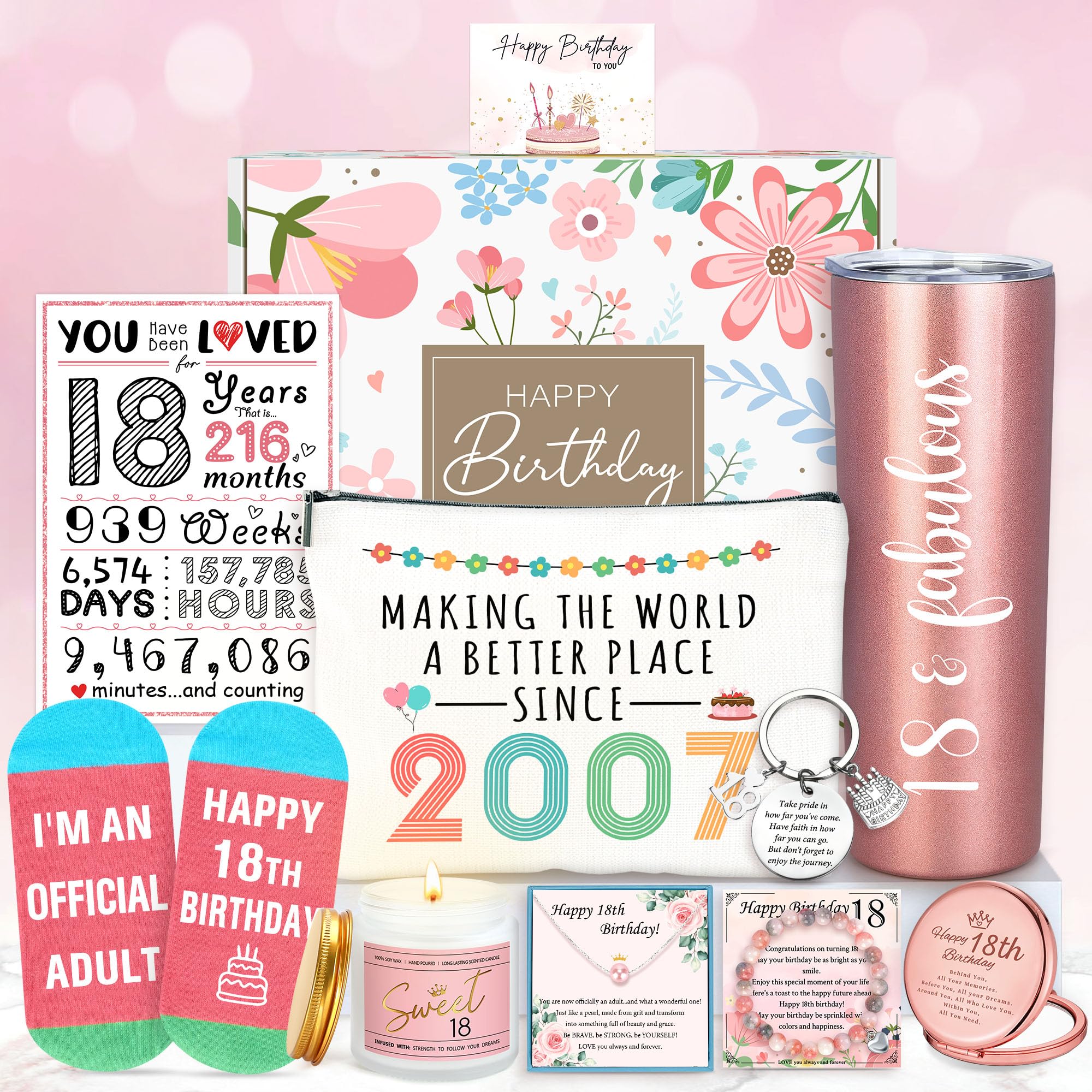 Photo 1 of 18th Birthday Gifts for Girls Trendy 18 Year Old Girl Birthday Gifts for 18 Year Old Girl Gift Ideas Unique Age 18 Gift for Female Teen Girls Her Daughter Happy 18th Decoration Presents with Tumbler