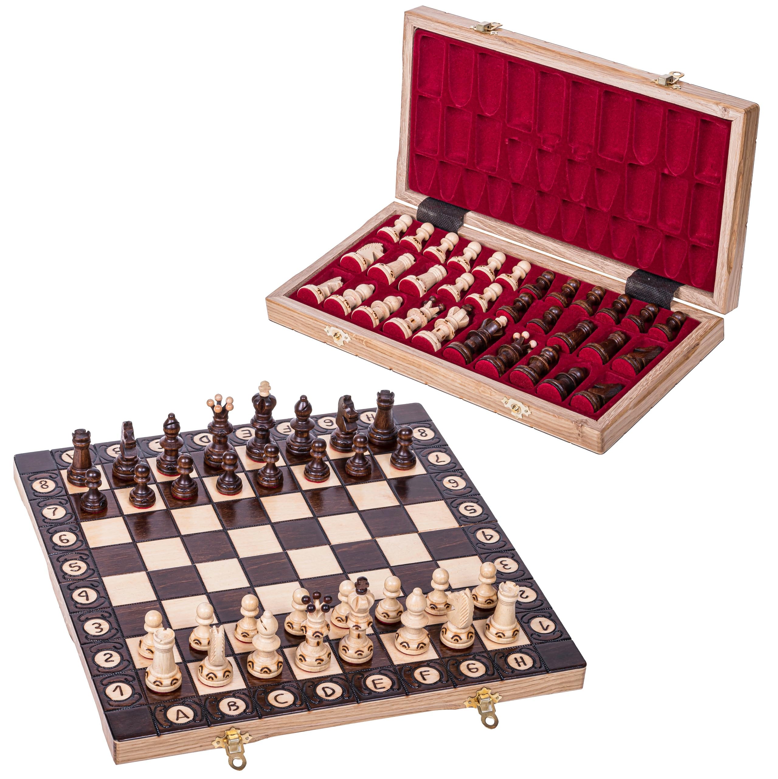 SQUARE - Wooden Chess Set - AMBASADOR Mini - 35 x 35 cm - Chessboard & Chess Pieces