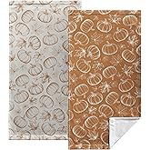 Kwlegh Fall Hand Towels Set of 2 Burnt Orange Cream Pumpkin Kitchen Towels Autumn Maple Leaves Bathroom Towels Thanksgiving Absorbent Fingertip Towels 14.4x28.3 for Bathroom Cooking Guest