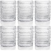 ZOOFOX Set of 6 Romantic Water Glasses, 12 oz Hobnail Glasses Tumbler, Clear Embossed Vintage Glassware Set for Beer, Cocktail, Soda, Beverages