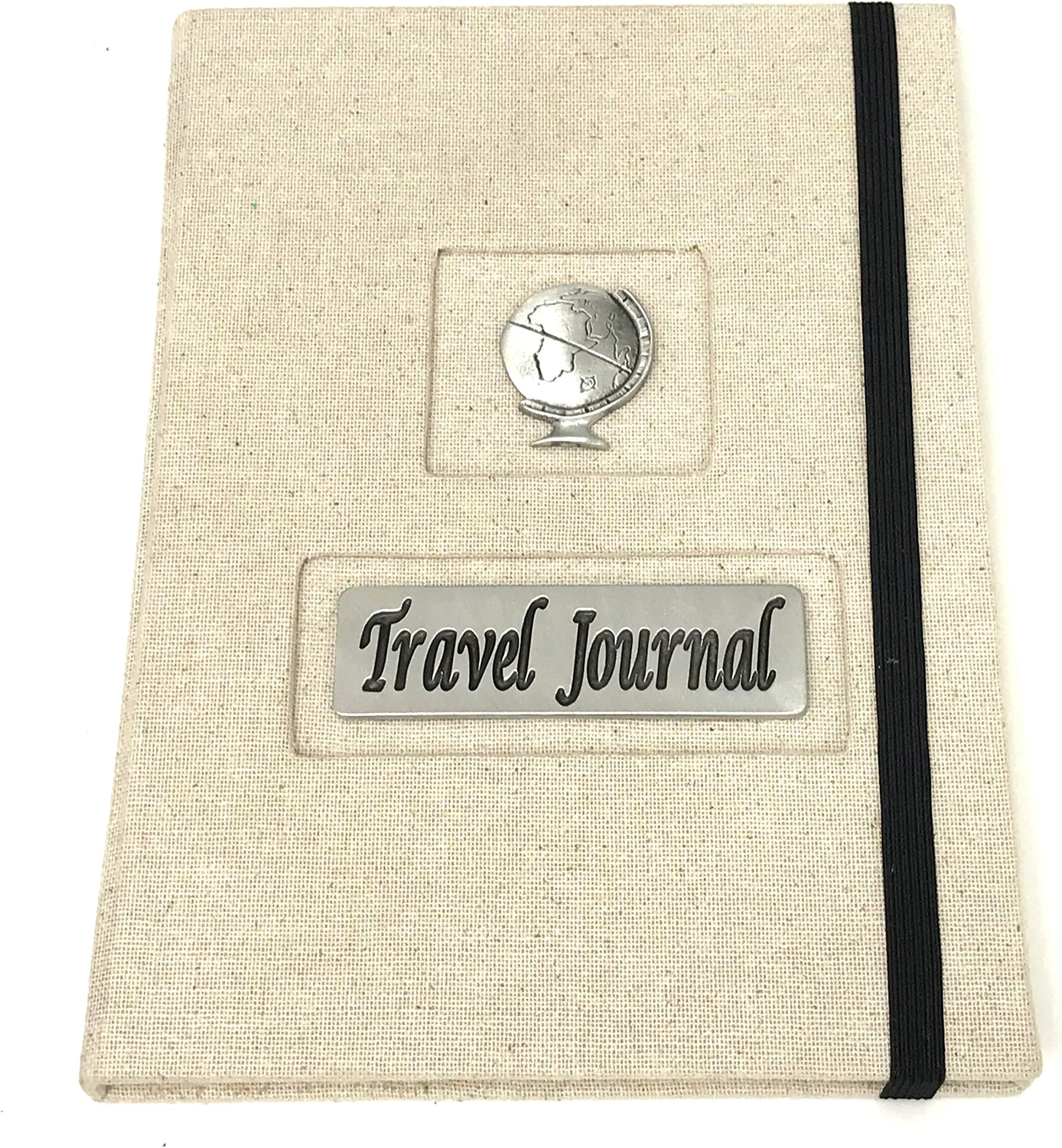 Travel Journal with pewter globe design, A5 size with 120 lined pages, complete with a smart drawstring canvas bag.