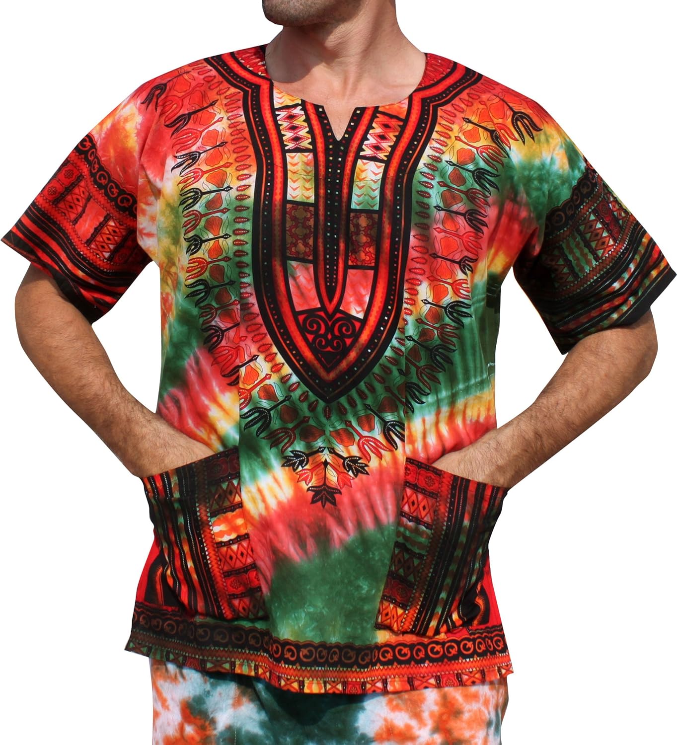 RaanPahMuang African Dashiki Mexican Wild Tie Dyed Short Sleeve Shirt XS7XL at Amazon Women’s