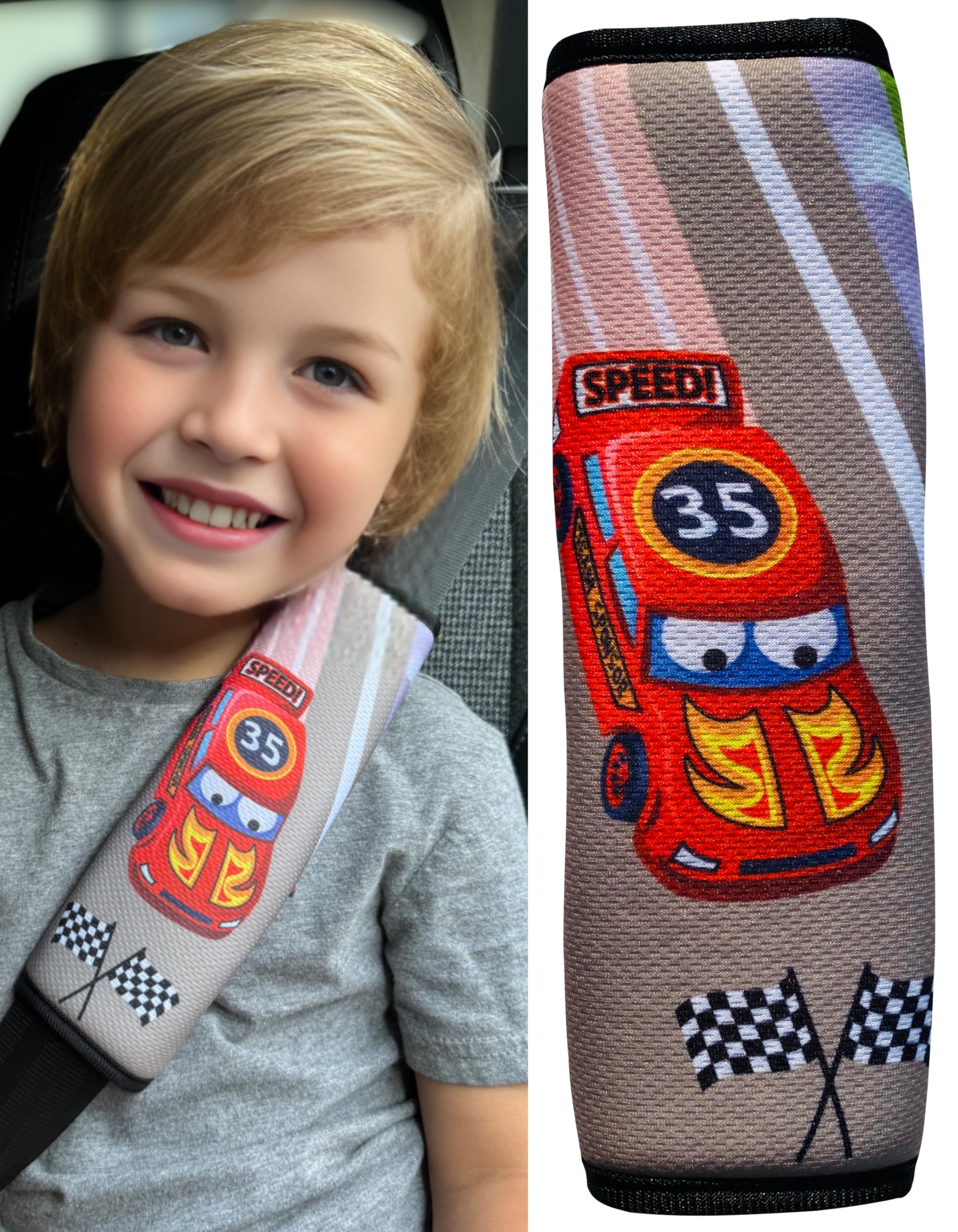 HECKBO 1x Kids Car Seat Belt Pads Seat Belt Protectors - Racing car - Seat Belt Pads for Kids and Babies- Ideal for Any Seat Belt Car Booster Seat Kids Bicycle