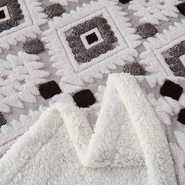 UKELER BOHO SHERPA FLEECE BLANKETS 80” × 90”, ULTRA SOFT AZTEC QUEEN BLANKET FOR ALL SEASON, COZY, PLUSH, BOHEMIAN THROW BLANKETS FOR BED/COUCH/SOFA/OFFICE/CAMPING, DARK COFFEE