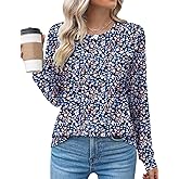 Kistore Women's Long Sleeve Tops Crew Neck Pleated Dressy Casual Blouses T Shirts Fall Clothes 2026