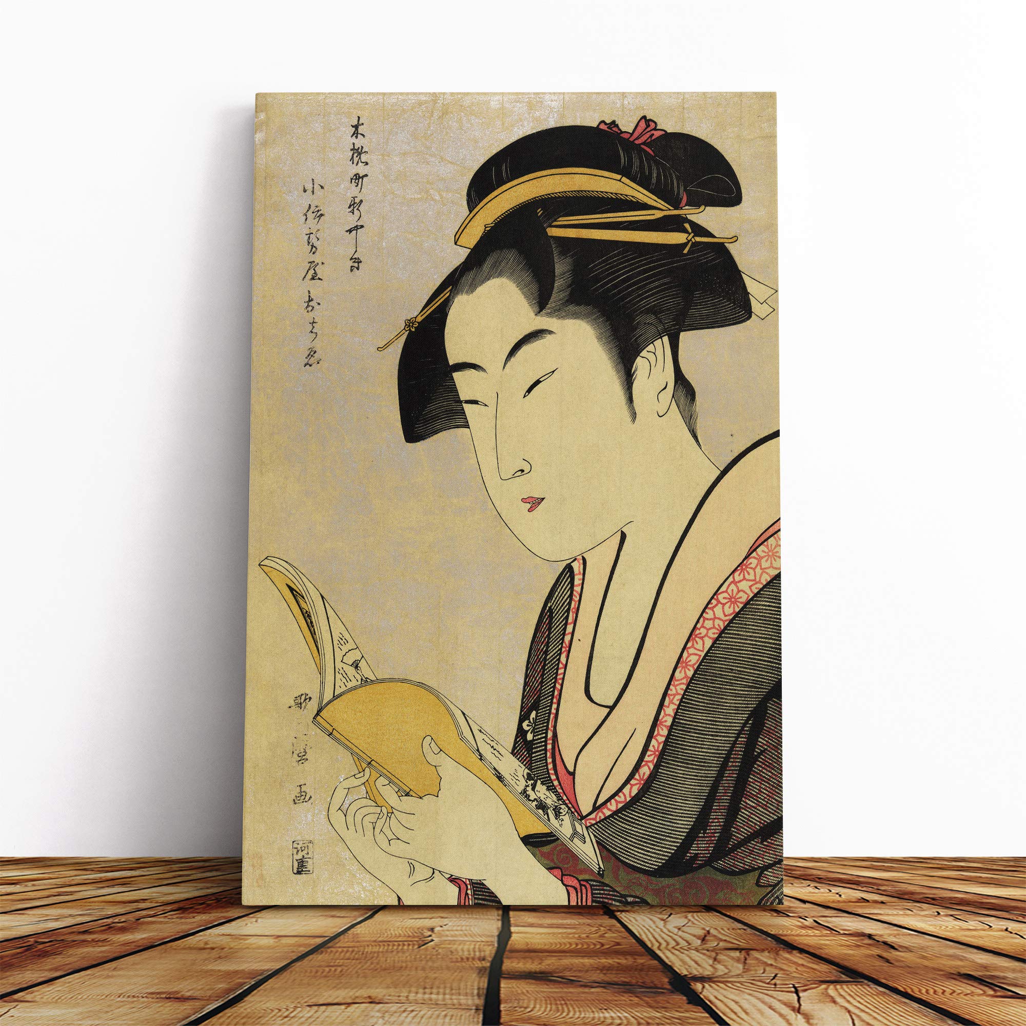 Wall Kitagawa Utamaro Vintage Japanese Oriental Art (11) Canvas Print | Gallery Wrapped 30mm Frame Wall Art | 20x14 inches | Ready to Hang | Asian Picture | Living Room Bedroom Lounge Office