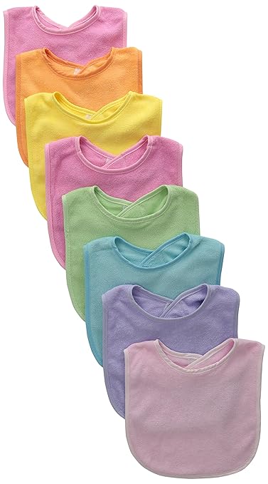 Neat Solutions 8 Pack Multi-Color Solid Knit Terry Feeder Bib, Girl