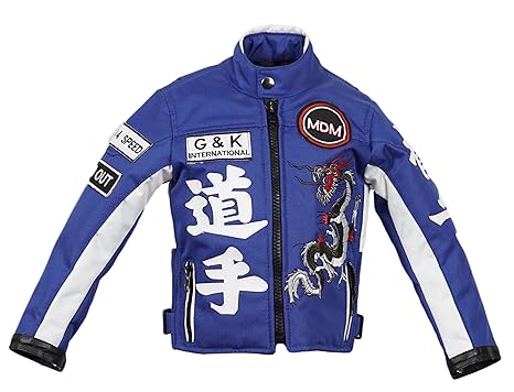 MDM Kinder Motorradjacke in Blau, Racer Jacke, Bikerjacke, Racingjacke,