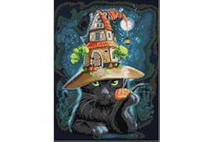 Svarog Stamped Cross Stitch Kits Beginners Full Range of Embroidery Patterns Starter Kits for Adult or Kids DIY Cross Stitches Needlepoint Kits 14CT-Cat Wizard 3，14.17x18.5 inch