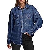 POTILI Women's Oversized Denim Shirt Long Sleeve Boyfriend Jean Jacket Button Down Blouse Top